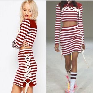 House of Holland Striped Jersey Side Lacing Skirt
